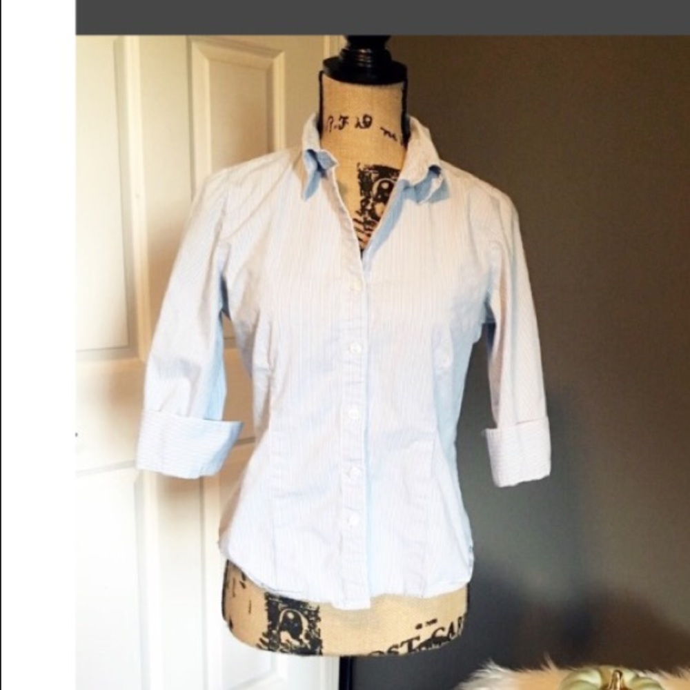 Blue & White Striped Button Down Blouse Kim Rogers